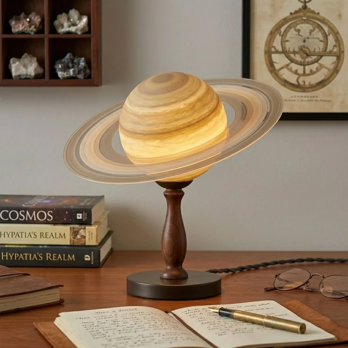 Wooden Saturn Ring Table Lamp Cosmic Planet Silhouette Unique Bedside Lamp