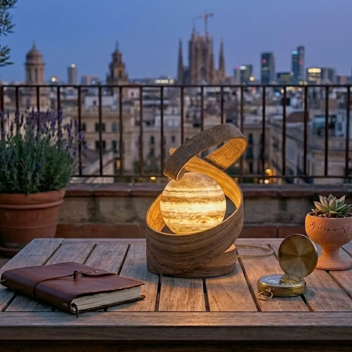 Wooden Jupiter Table Lamp Large Celestial Shape Artistic Desk Lighting
