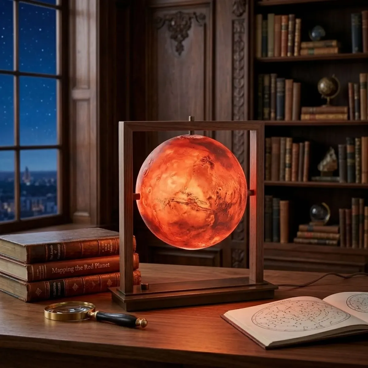 Wooden Mars Table Lamp Planet Silhouette Modern Bedroom Nightstand Lamp